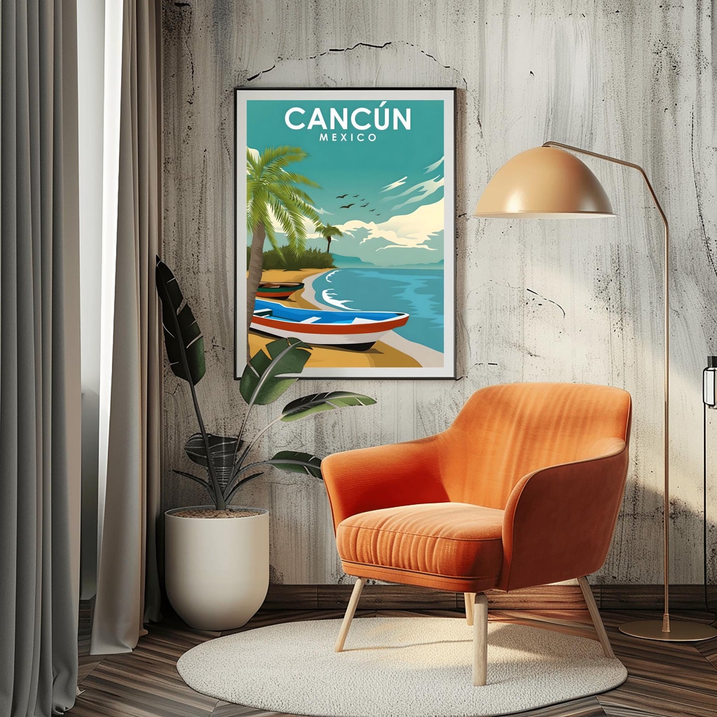 Vintage Cancun Travel Poster: Retro Mexico Beach Art Print