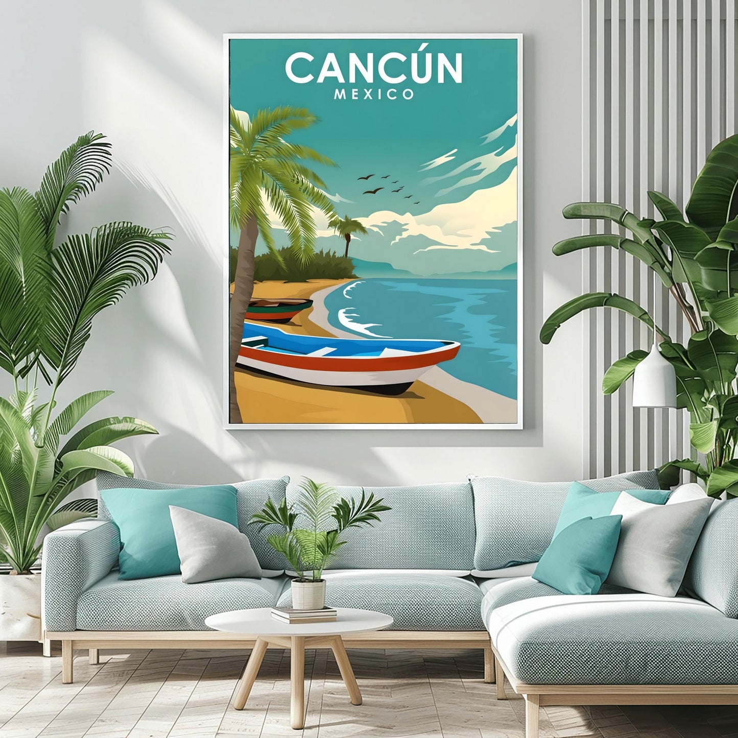 Vintage Cancun Travel Poster: Retro Mexico Beach Art Print