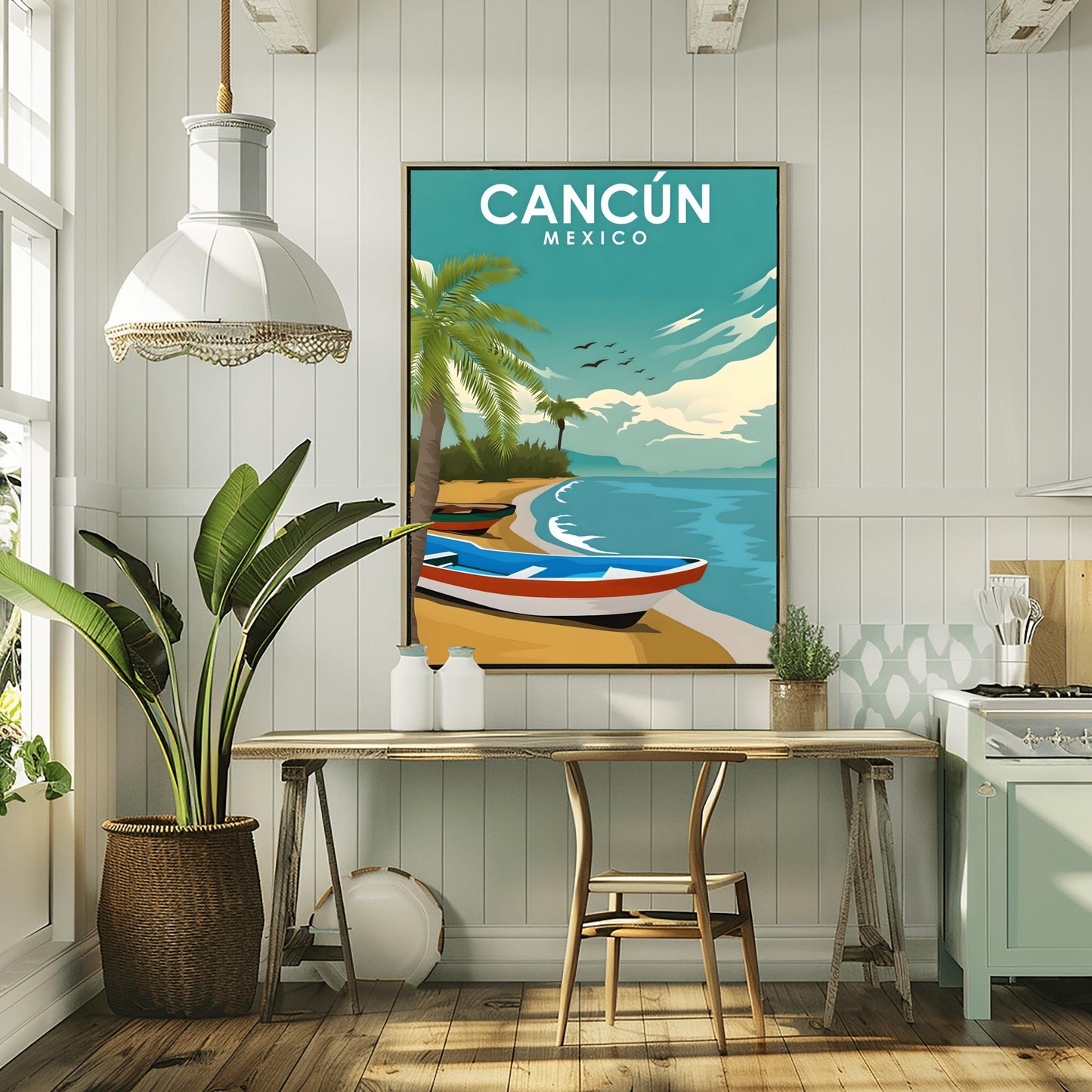 Vintage Cancun Travel Poster: Retro Mexico Beach Art Print