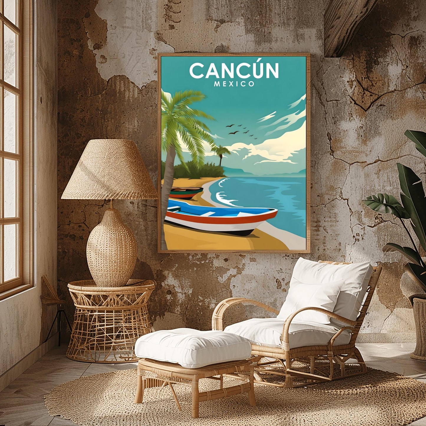 Vintage Cancun Travel Poster: Retro Mexico Beach Art Print
