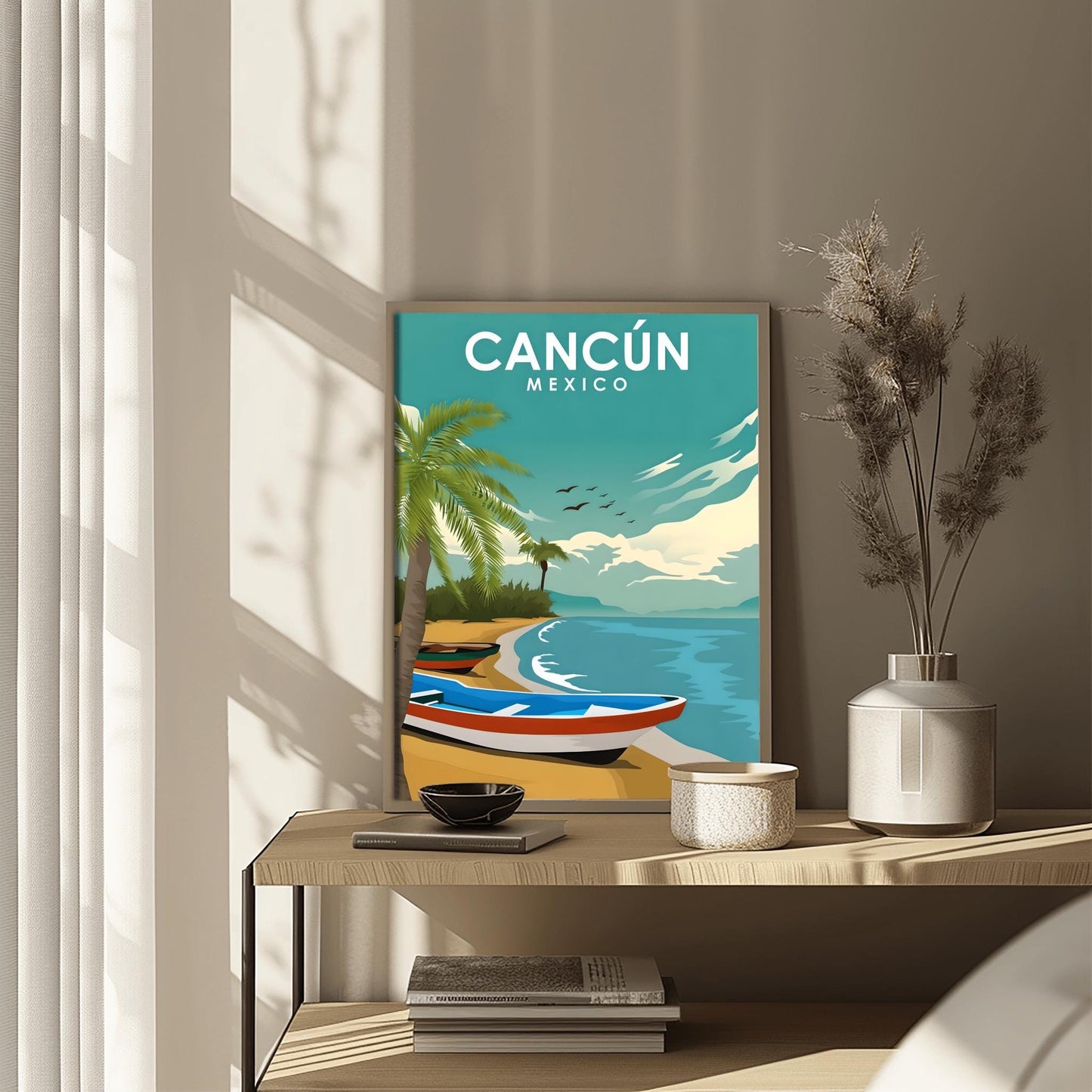 Vintage Cancun Travel Poster: Retro Mexico Beach Art Print