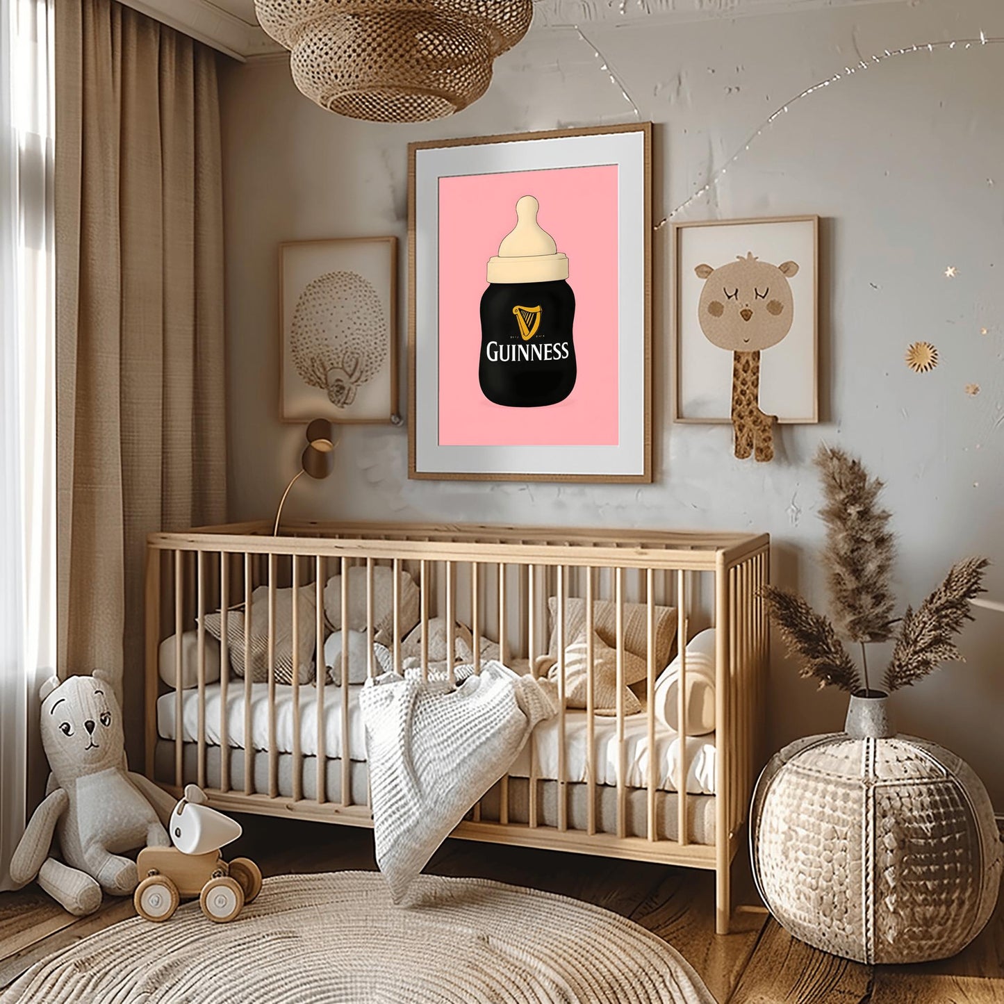 Guinness Baby Bottle Art Print: Funny Irish Pub Decor