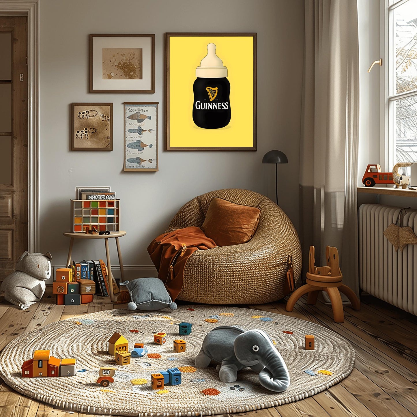Guinness Baby Bottle Art Print: Funny Irish Pub Decor