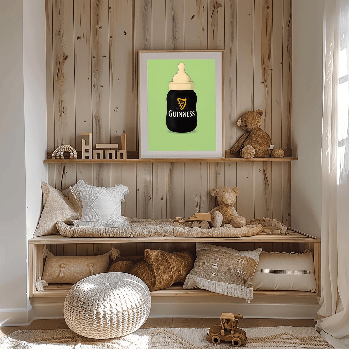 Guinness Baby Bottle Art Print: Funny Irish Pub Decor