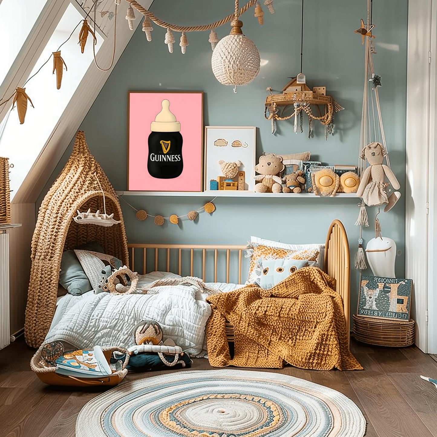 Guinness Baby Bottle Art Print: Funny Irish Pub Decor