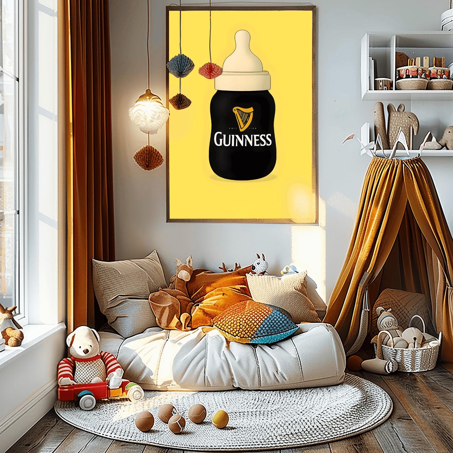 Guinness Baby Bottle Art Print: Funny Irish Pub Decor