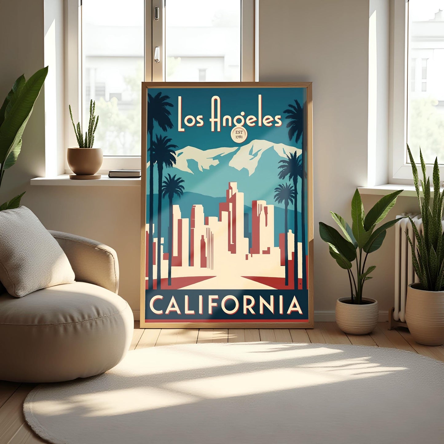 Vintage Los Angeles Travel Poster: Art Deco LA Skyline, Retro California Wall Art