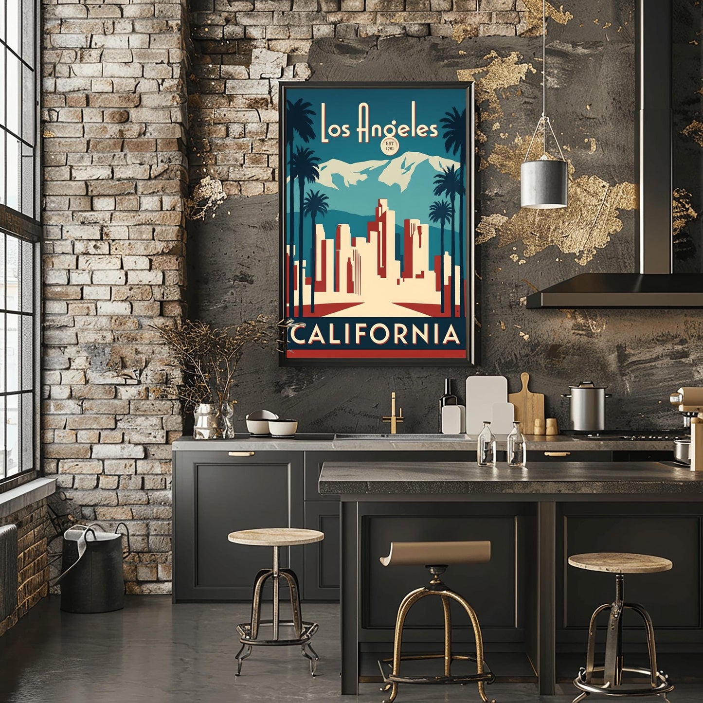 Vintage Los Angeles Travel Poster: Art Deco LA Skyline, Retro California Wall Art
