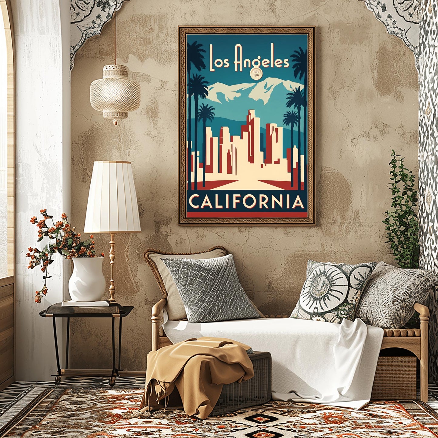 Vintage Los Angeles Travel Poster: Art Deco LA Skyline, Retro California Wall Art