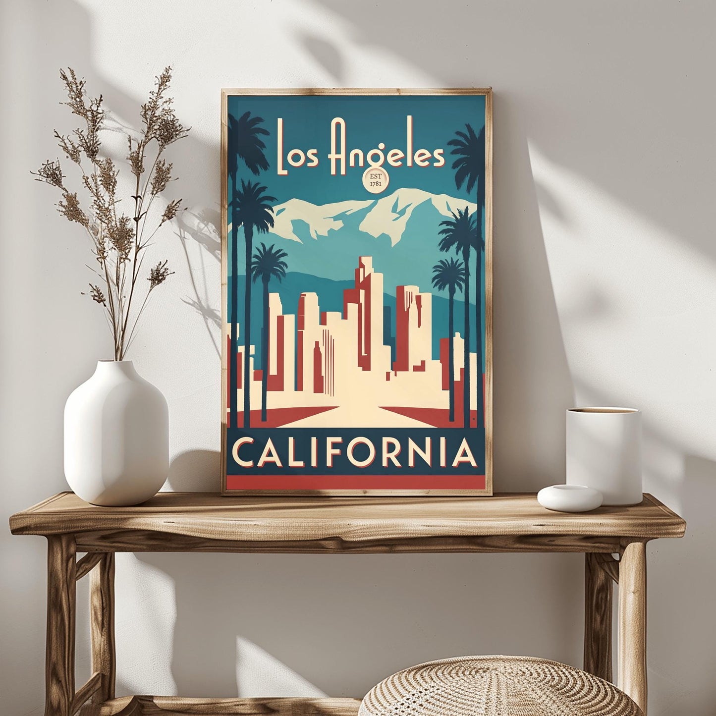 Vintage Los Angeles Travel Poster: Art Deco LA Skyline, Retro California Wall Art