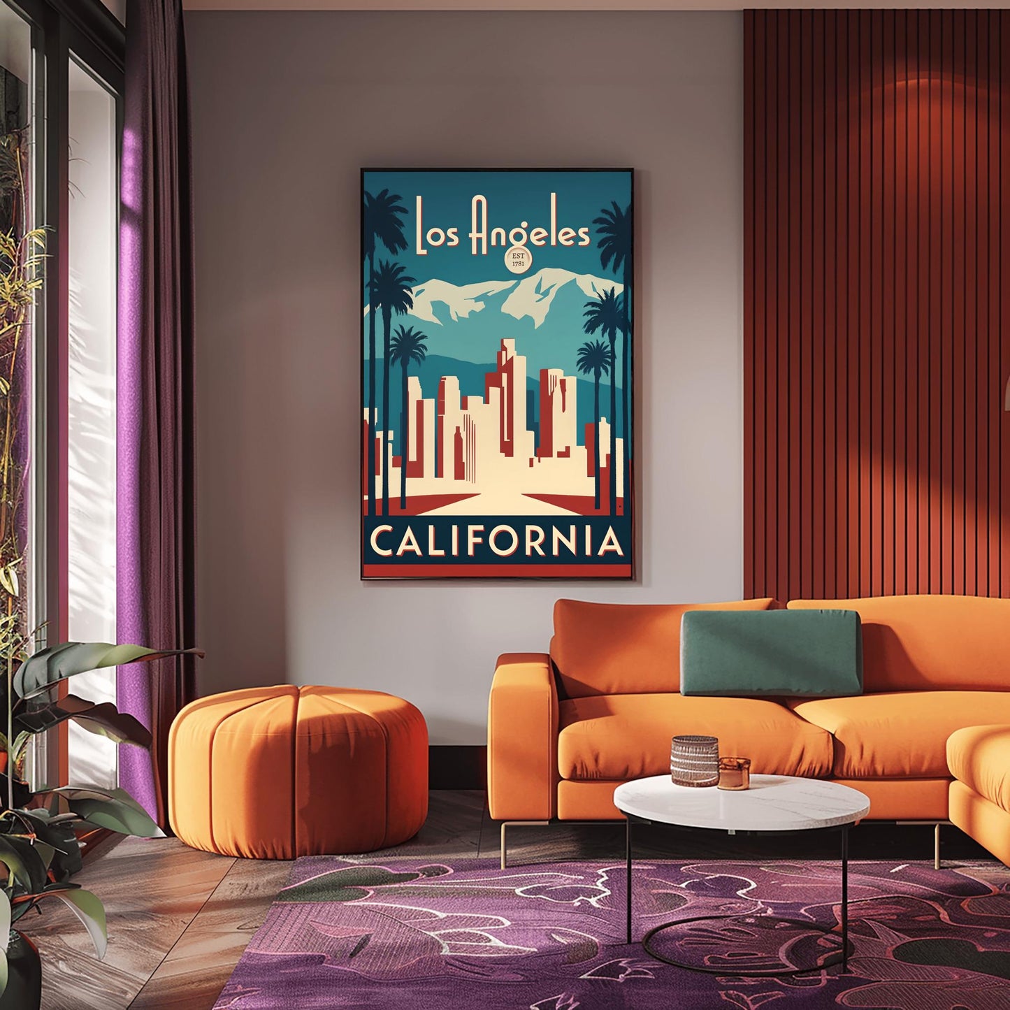 Vintage Los Angeles Travel Poster: Art Deco LA Skyline, Retro California Wall Art