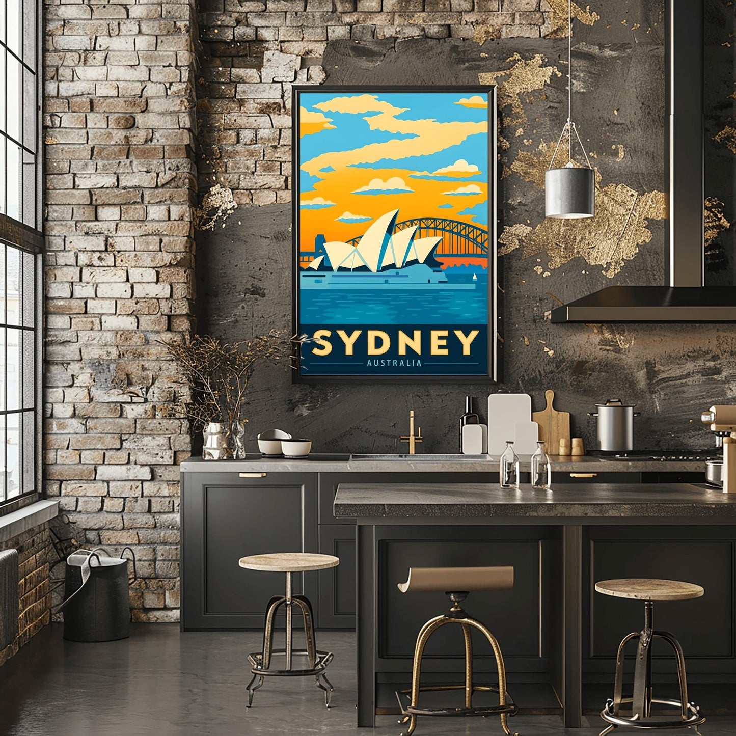 Vintage Sydney Travel Poster: Opera House & Harbour Bridge Art Print