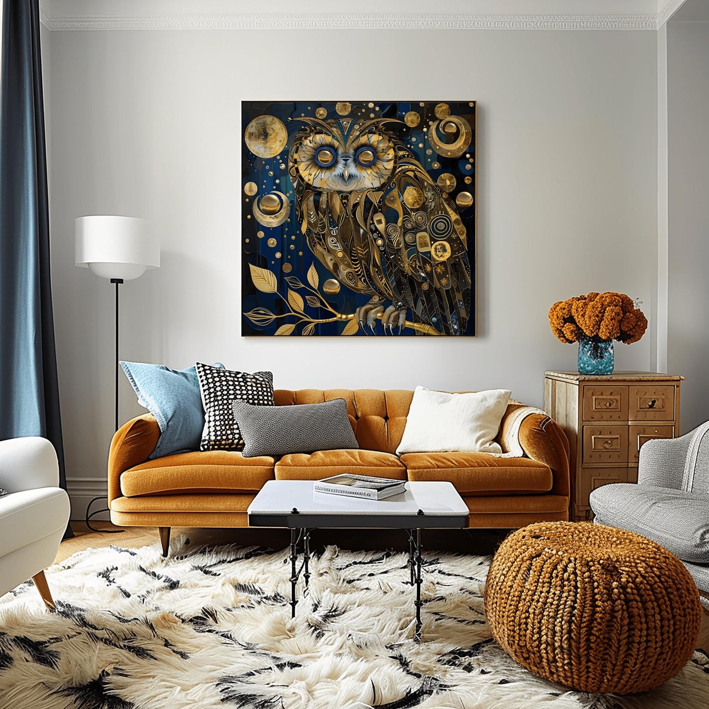 Gustav Klimt Golden Owl Print: Art Nouveau Celestial Wall Decor
