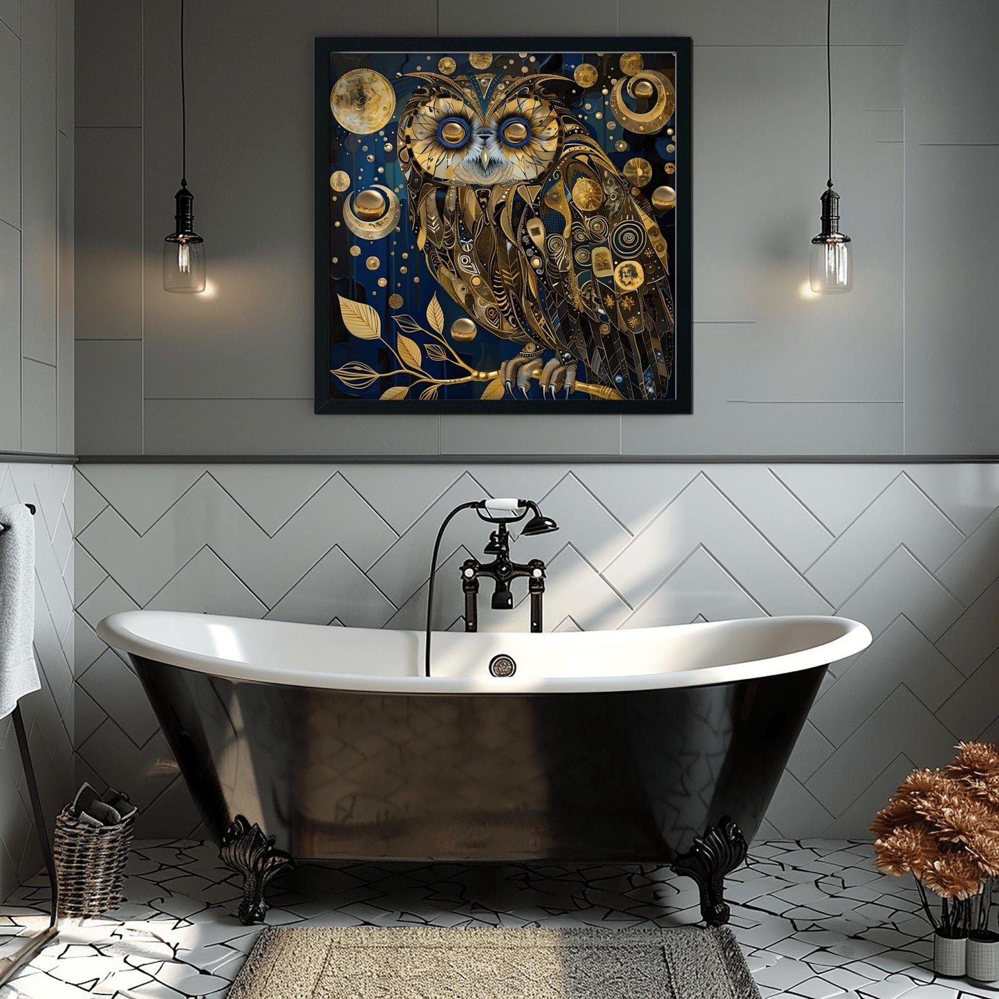 Gustav Klimt Golden Owl Print: Art Nouveau Celestial Wall Decor