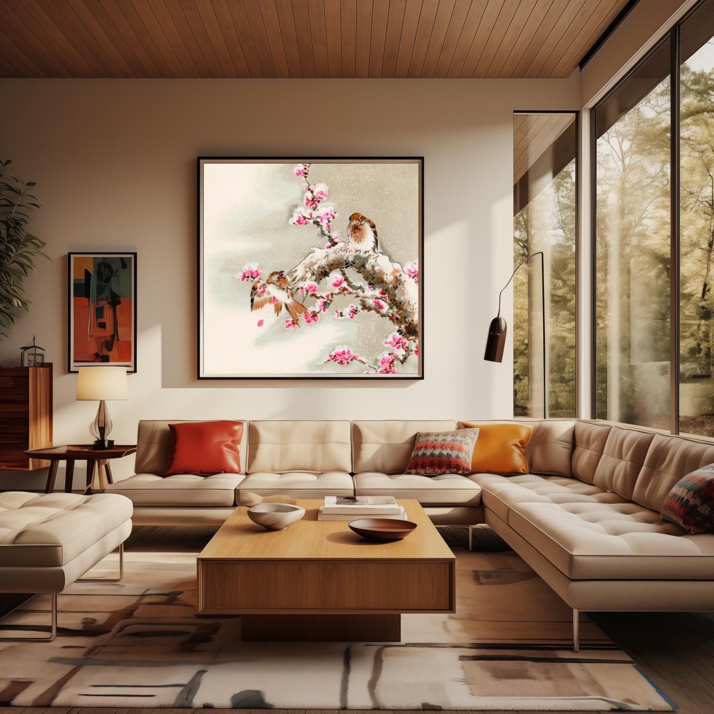 Two Sparrows Plum Blossom Print, Japanese Sumi-e Art, Snowy Winter Wall Art