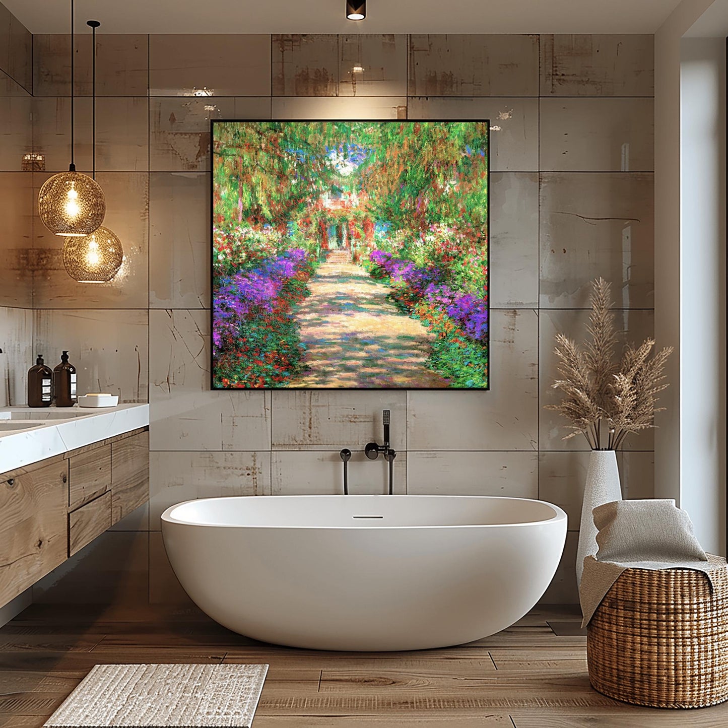Monet Garden Path Art Print: Impressionist Floral Landscape Poster