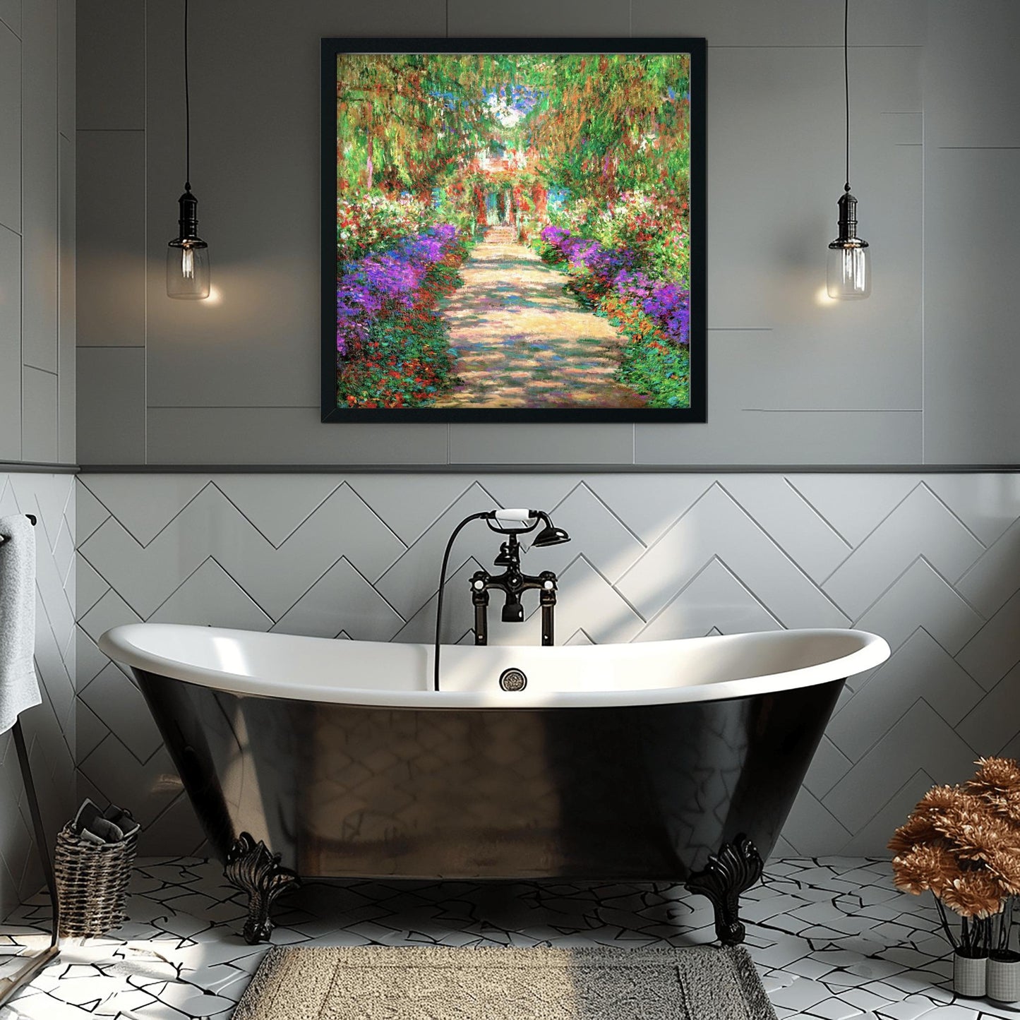 Monet Garden Path Art Print: Impressionist Floral Landscape Poster