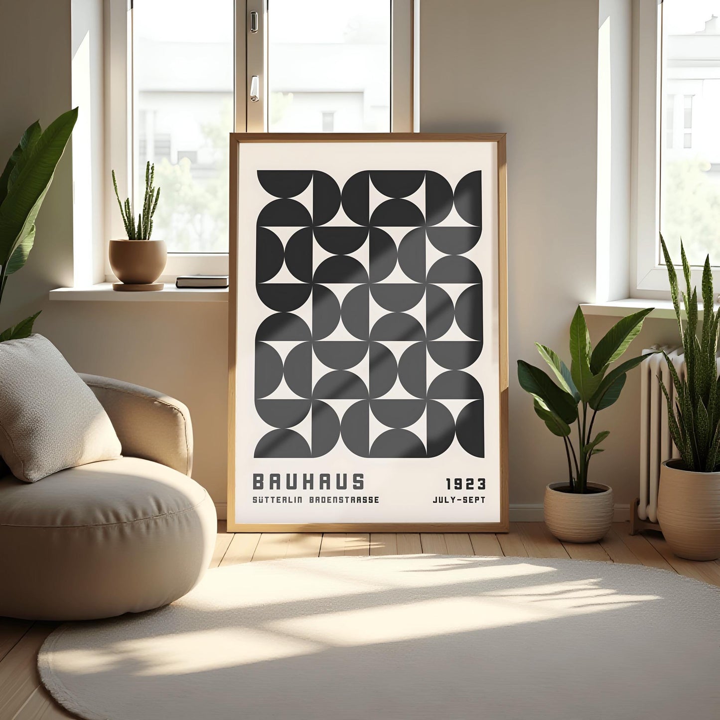 Black Bauhaus Exhibition Poster: Mid-Century Modern Geometric Art Print