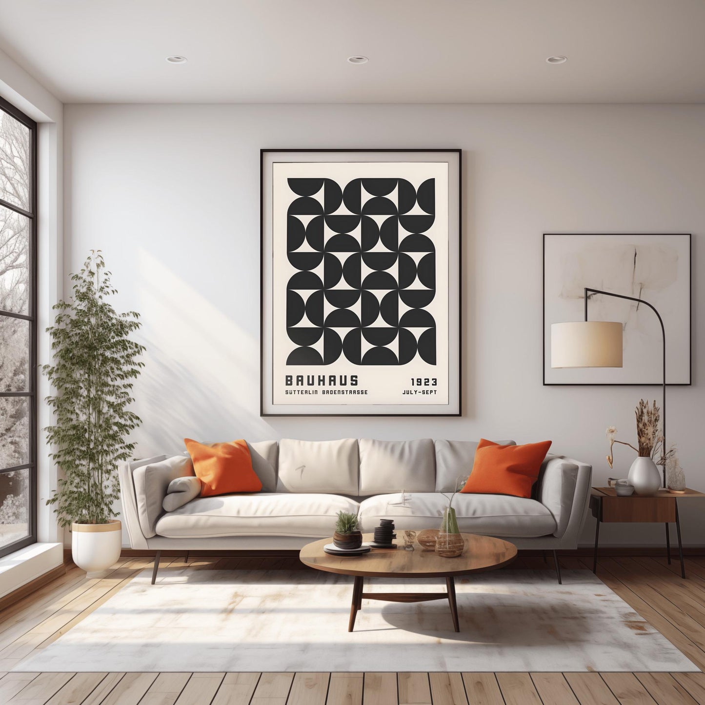 Black Bauhaus Exhibition Poster: Mid-Century Modern Geometric Art Print