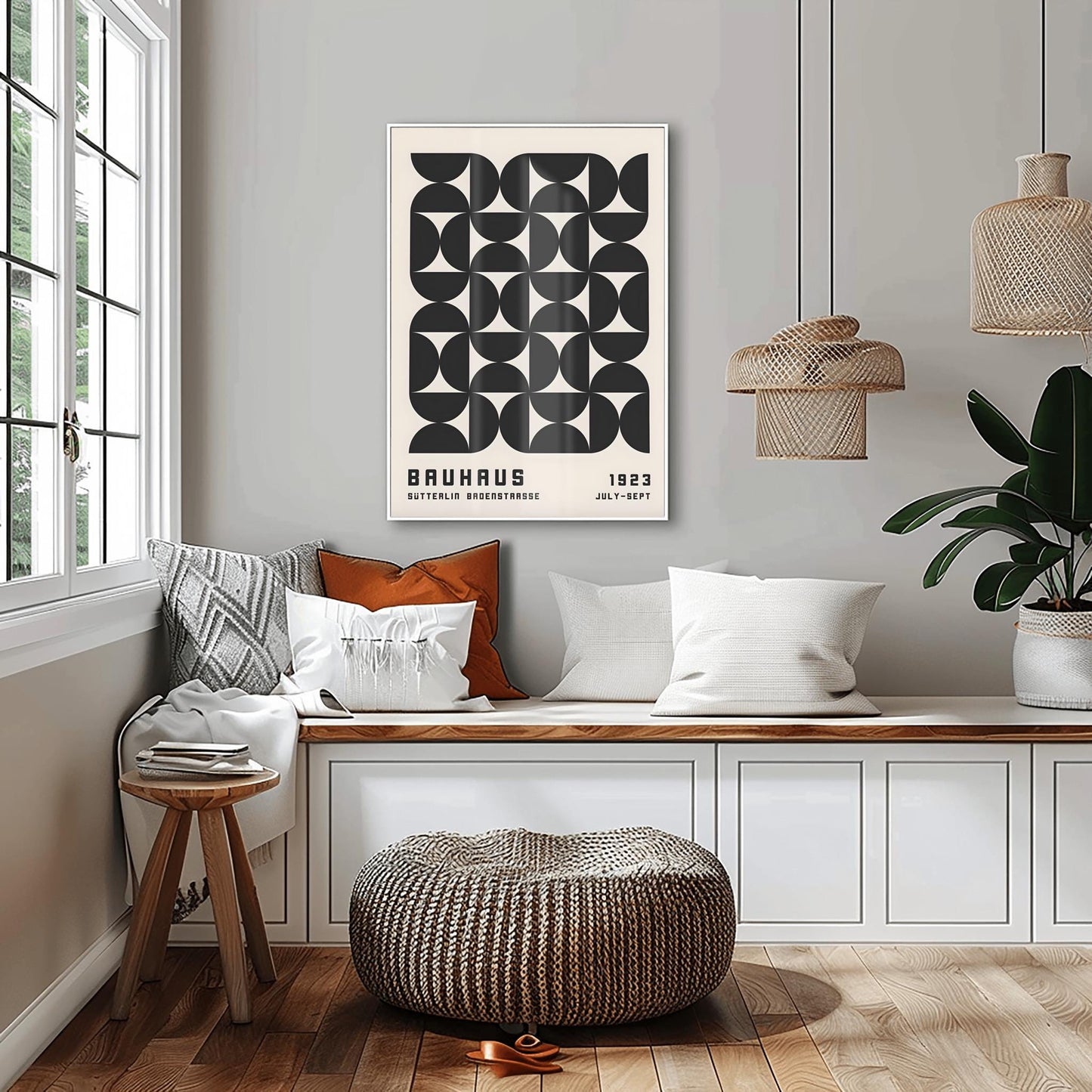Black Bauhaus Exhibition Poster: Mid-Century Modern Geometric Art Print