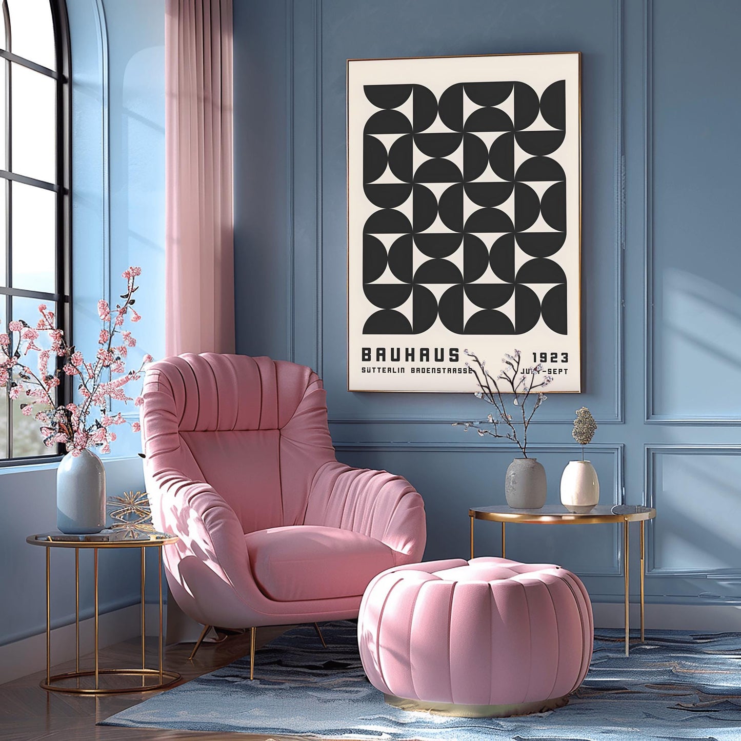 Black Bauhaus Exhibition Poster: Mid-Century Modern Geometric Art Print