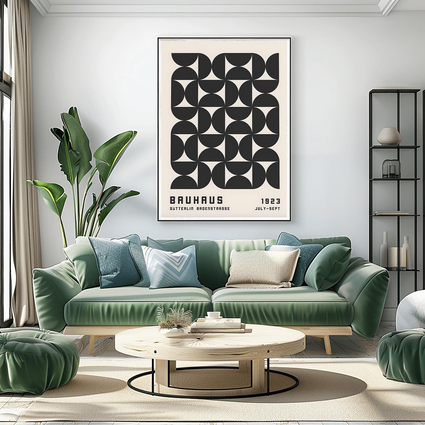Black Bauhaus Exhibition Poster: Mid-Century Modern Geometric Art Print