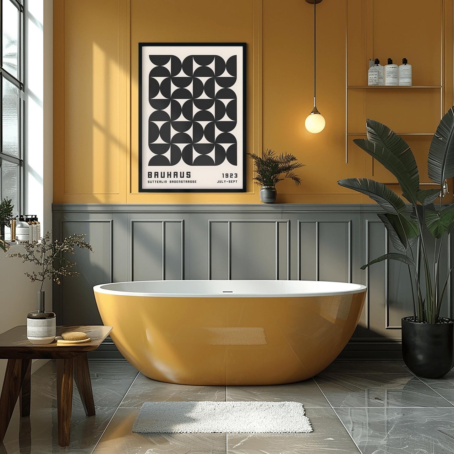Black Bauhaus Exhibition Poster: Mid-Century Modern Geometric Art Print