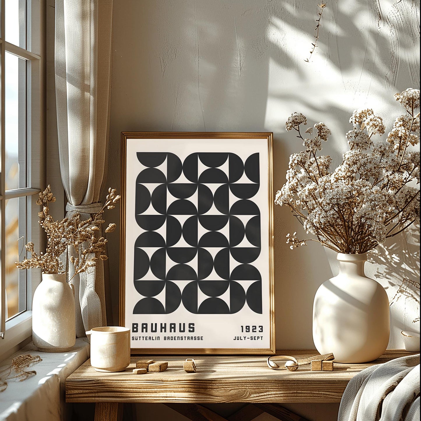 Black Bauhaus Exhibition Poster: Mid-Century Modern Geometric Art Print