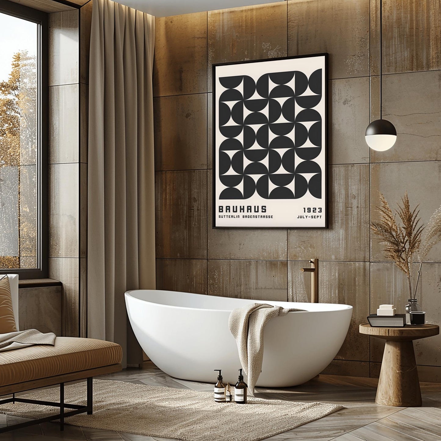Black Bauhaus Exhibition Poster: Mid-Century Modern Geometric Art Print