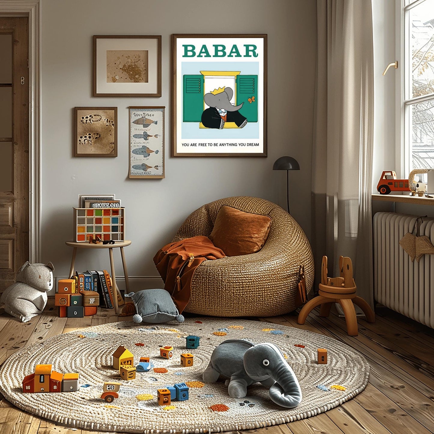 Babar the Elephant Print: Retro Nursery Decor, Kids Room Art