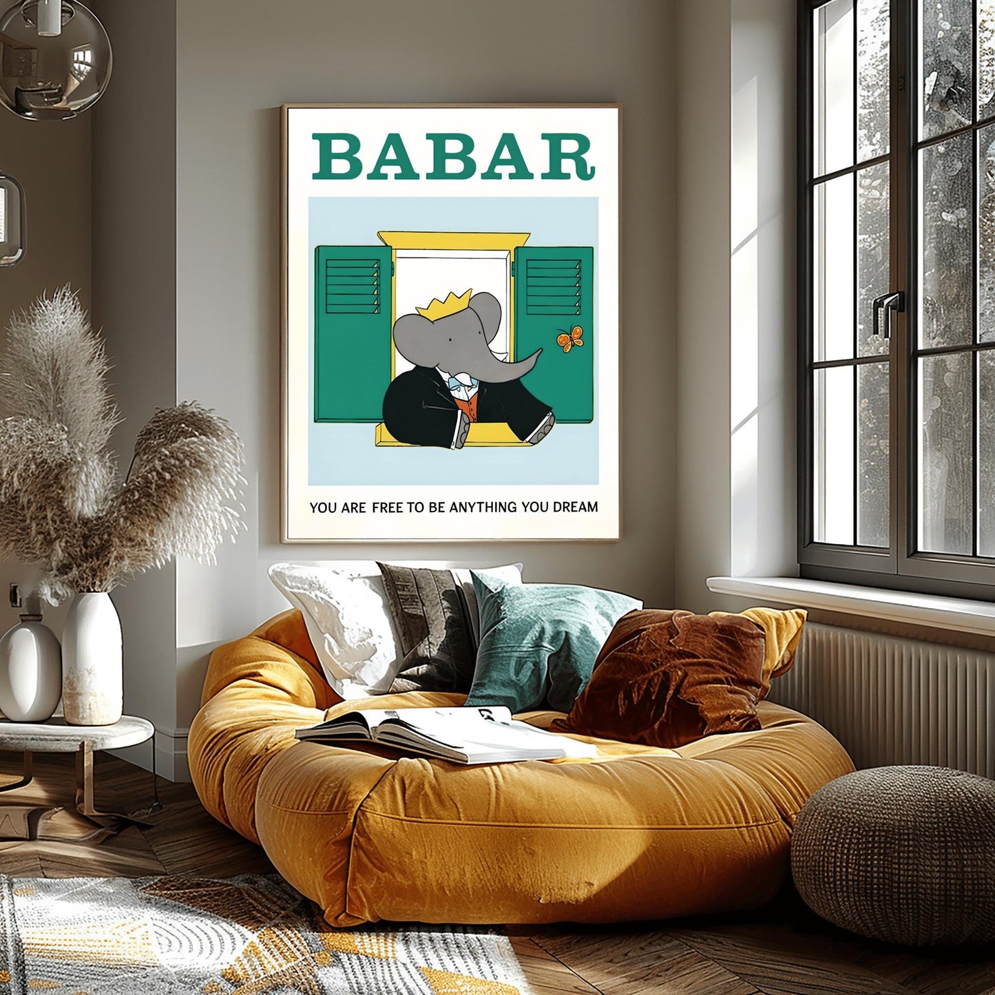 Babar the Elephant Print: Retro Nursery Decor, Kids Room Art
