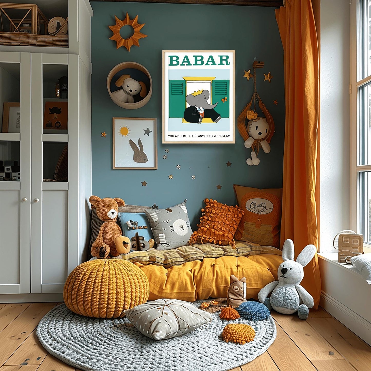 Babar the Elephant Print: Retro Nursery Decor, Kids Room Art