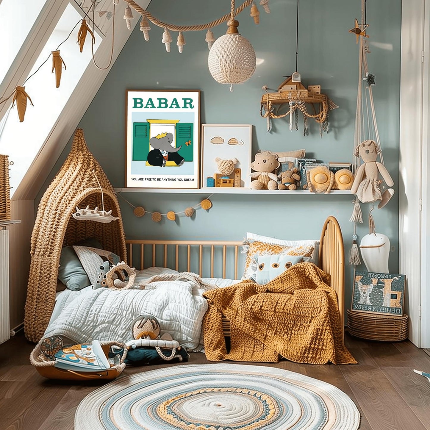 Babar the Elephant Print: Retro Nursery Decor, Kids Room Art