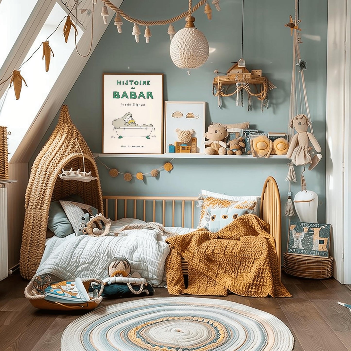 Babar the Elephant Print: Retro Nursery Decor, Kids Room Art