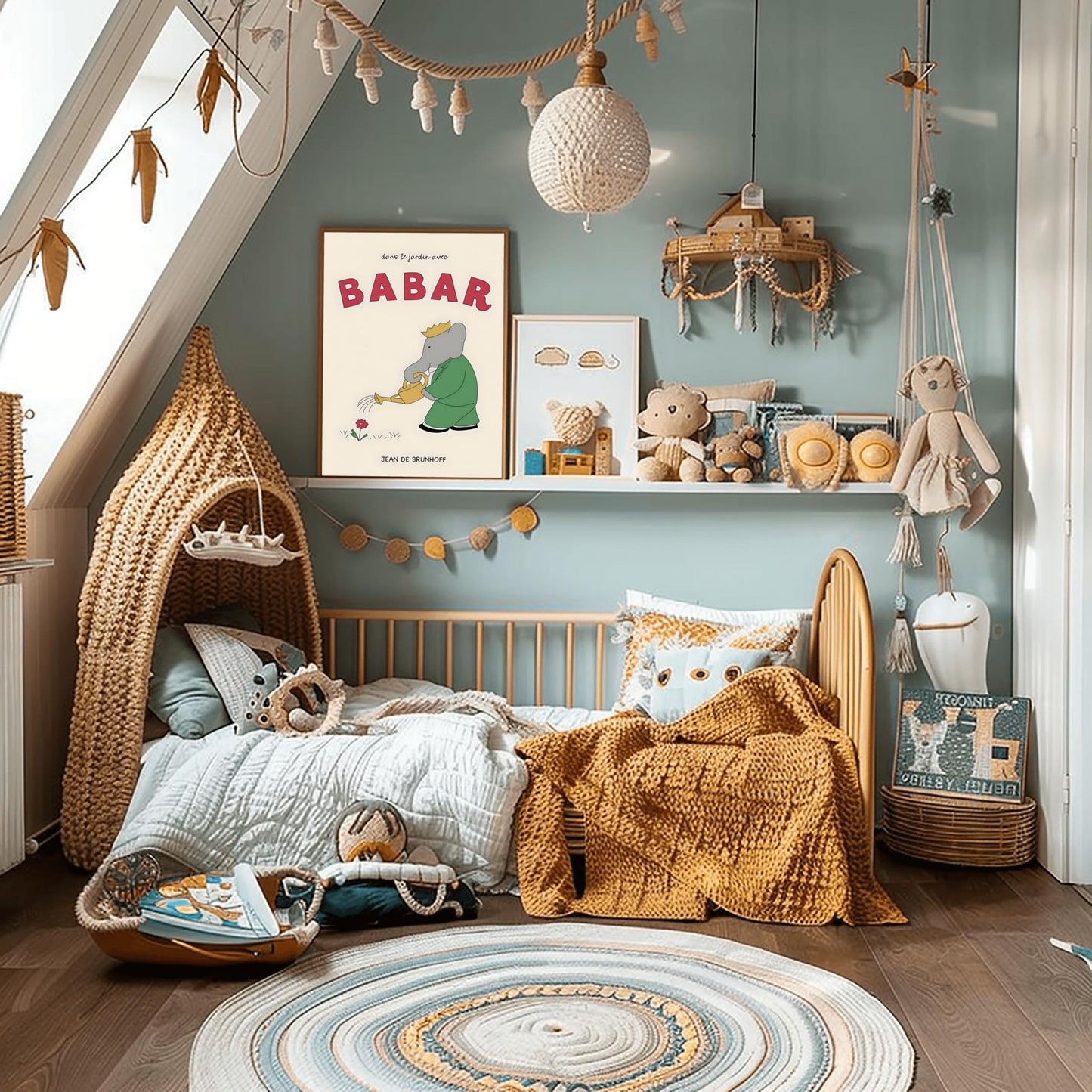 Babar the Elephant Print: Retro Nursery Decor, Kids Room Wall Art