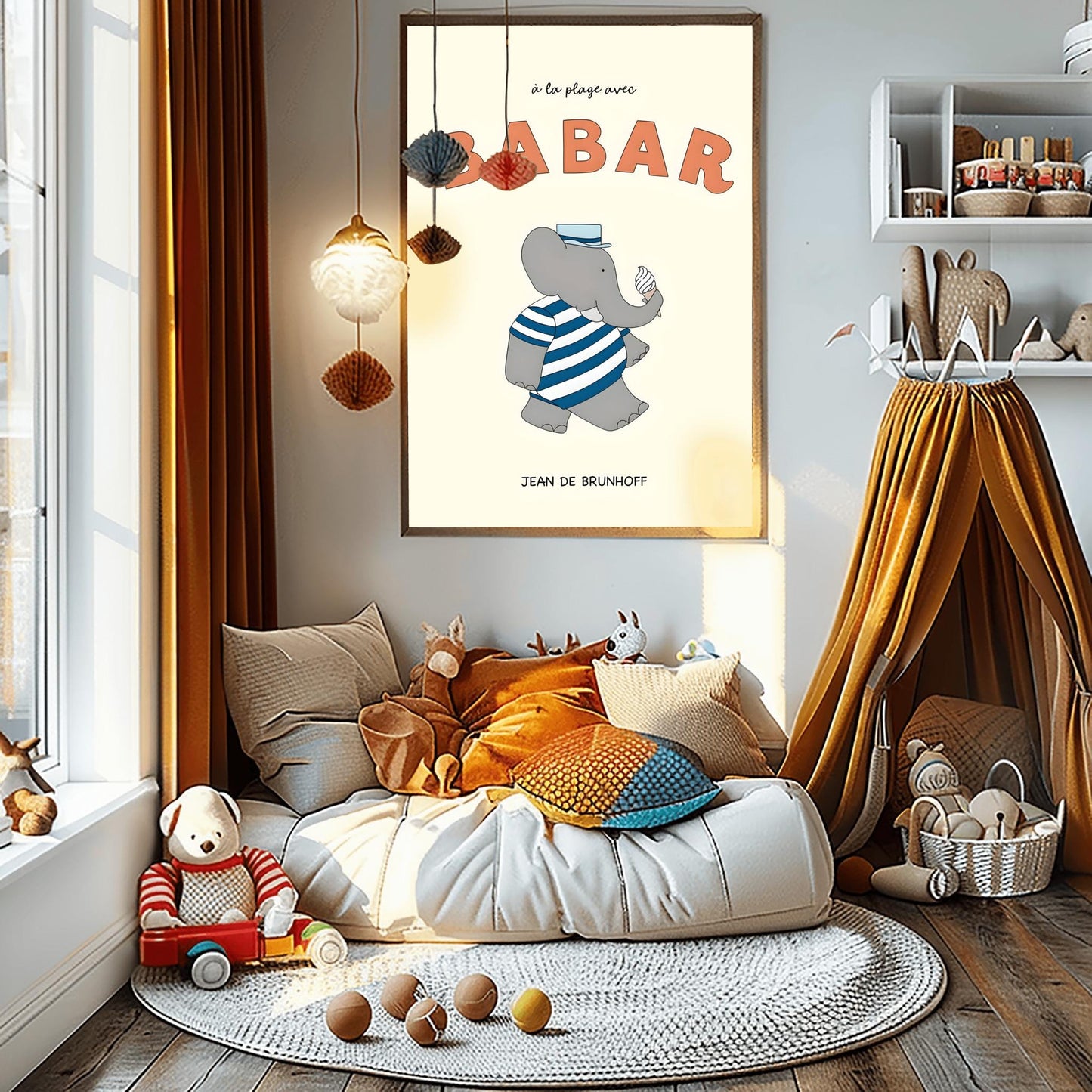 Babar the Elephant Print: Retro Nursery Decor, Kids Room Art
