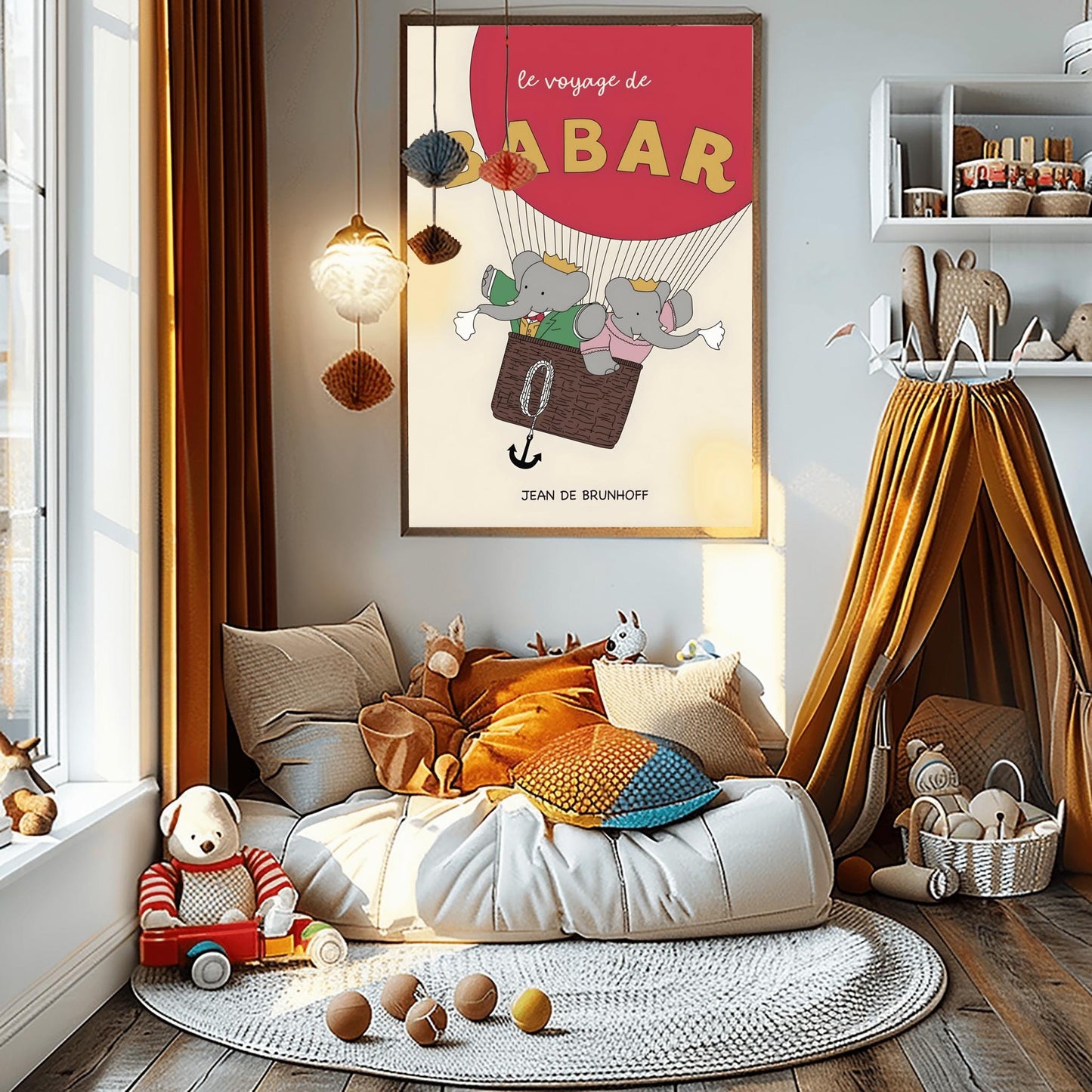 Babar the Elephant Print: Retro Nursery Decor, Kids Room Art
