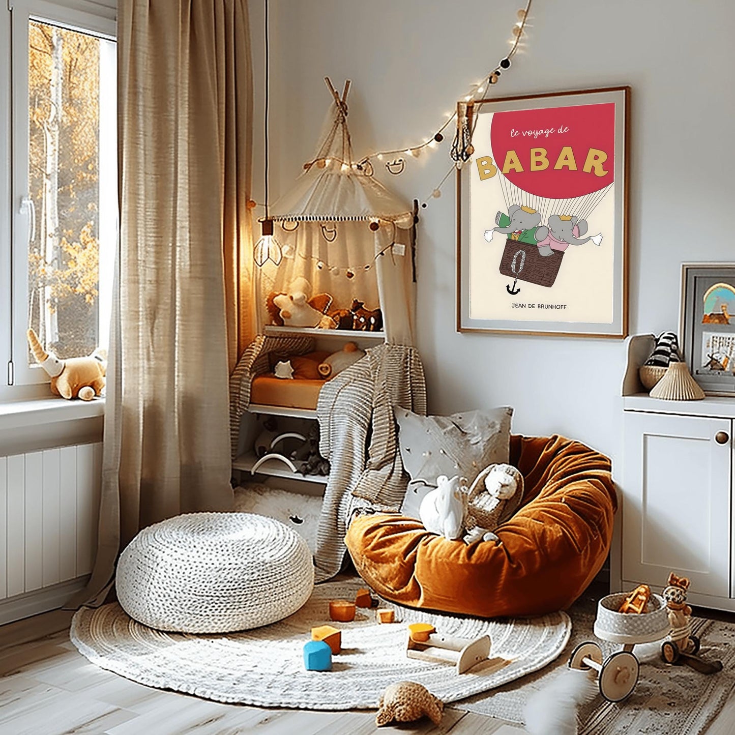 Babar the Elephant Print: Retro Nursery Decor, Kids Room Art