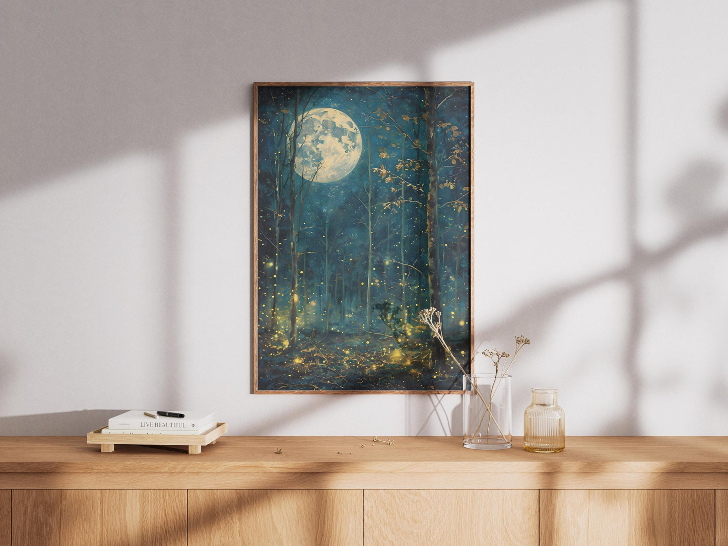 Mystical Moon & Stars Print: Dark Forest Landscape (Digital Download)