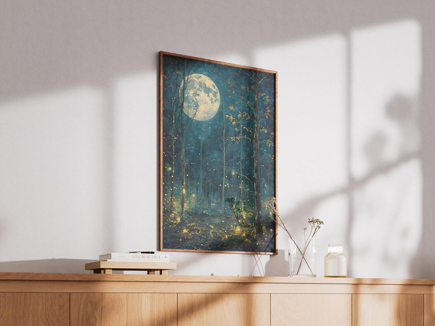 Mystical Moon & Stars Print: Dark Forest Landscape (Digital Download)