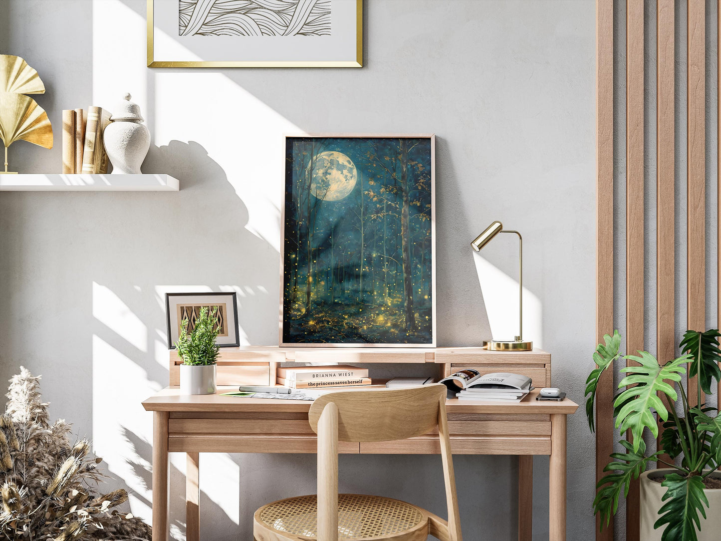 Mystical Moon & Stars Print: Dark Forest Landscape (Digital Download)