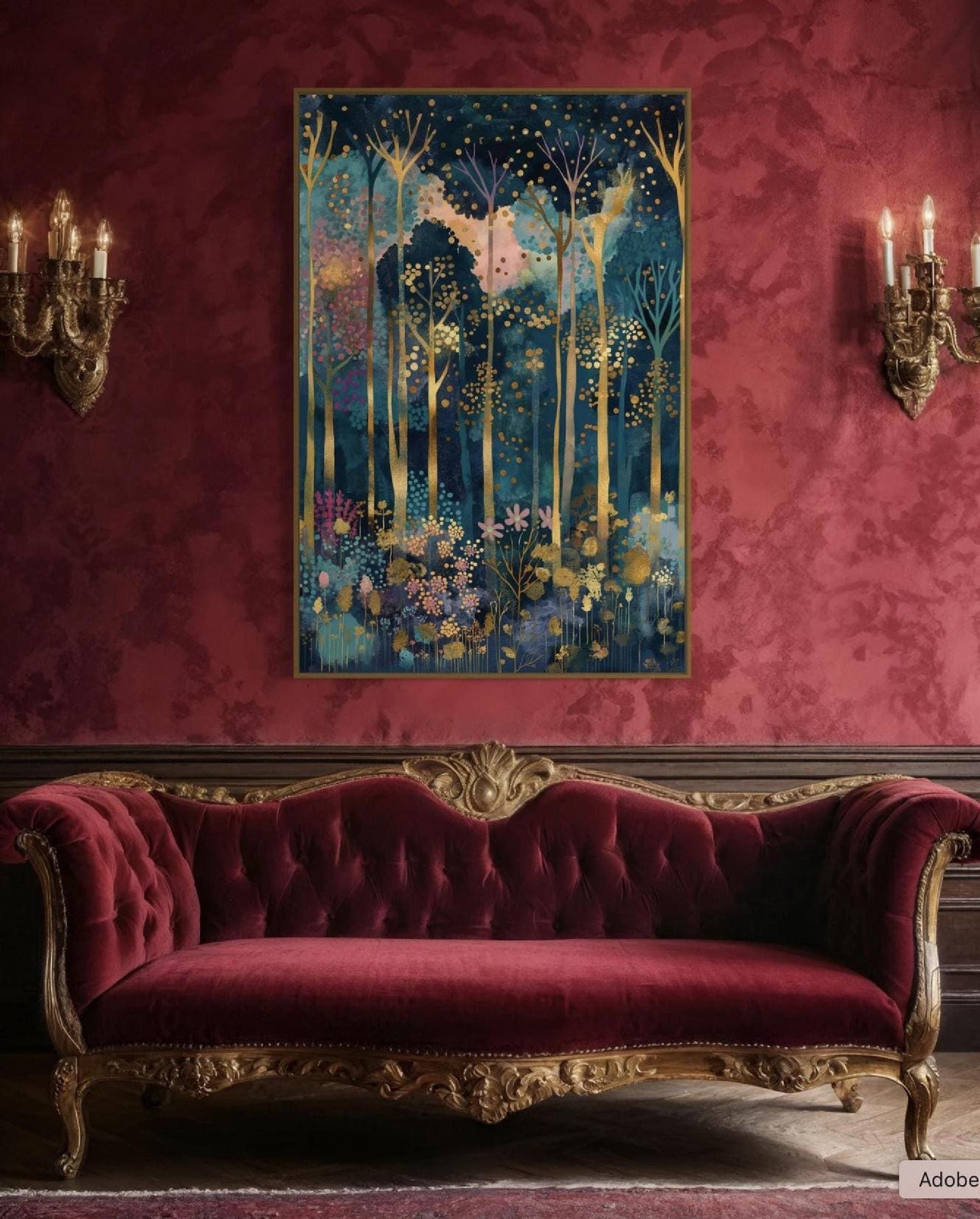 Gustav Klimt Inspired Forest Print: Luxury Autumn Home Decor