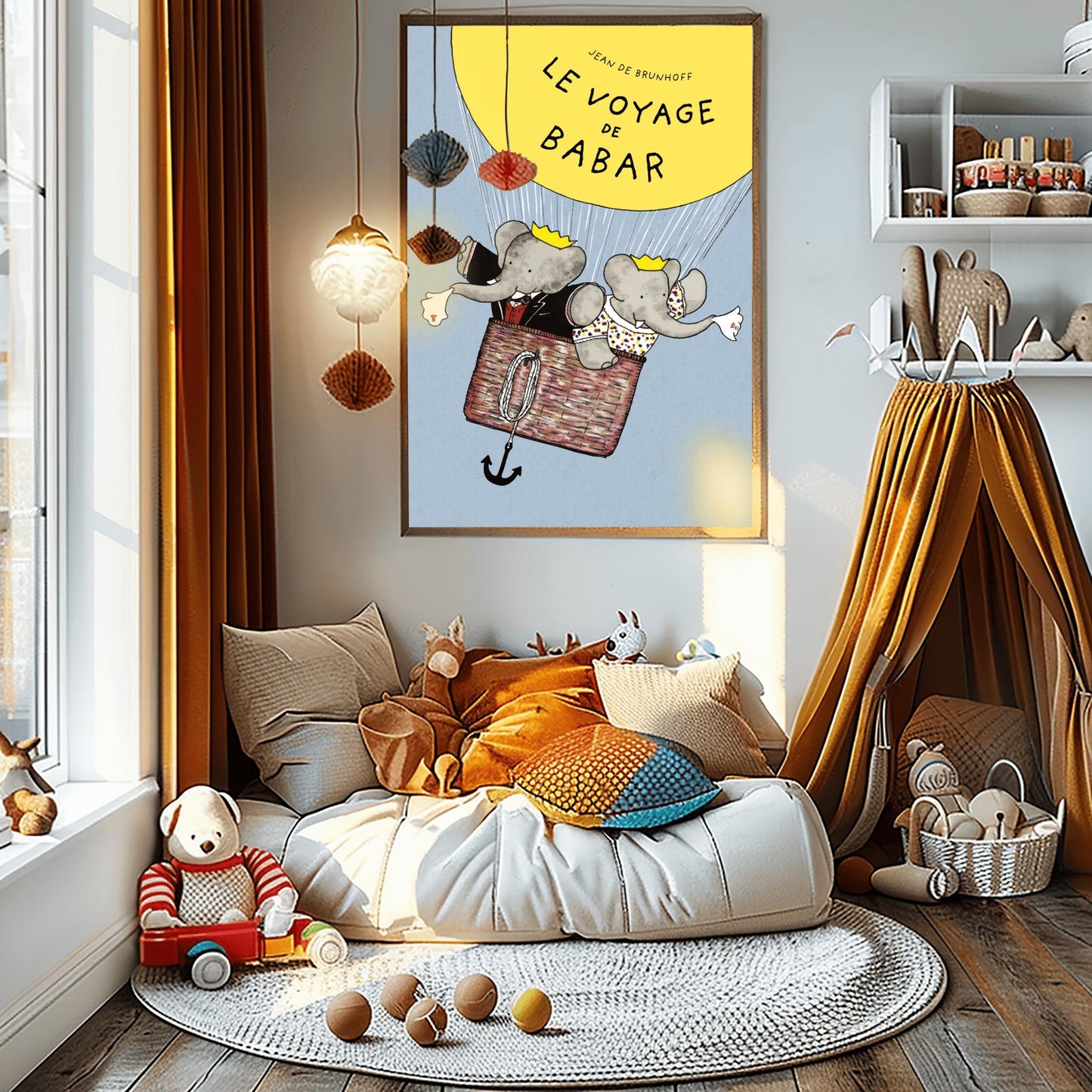 Babar Le Voyage de Babar Poster, Classic French Children's Book Art, Nursery Decor