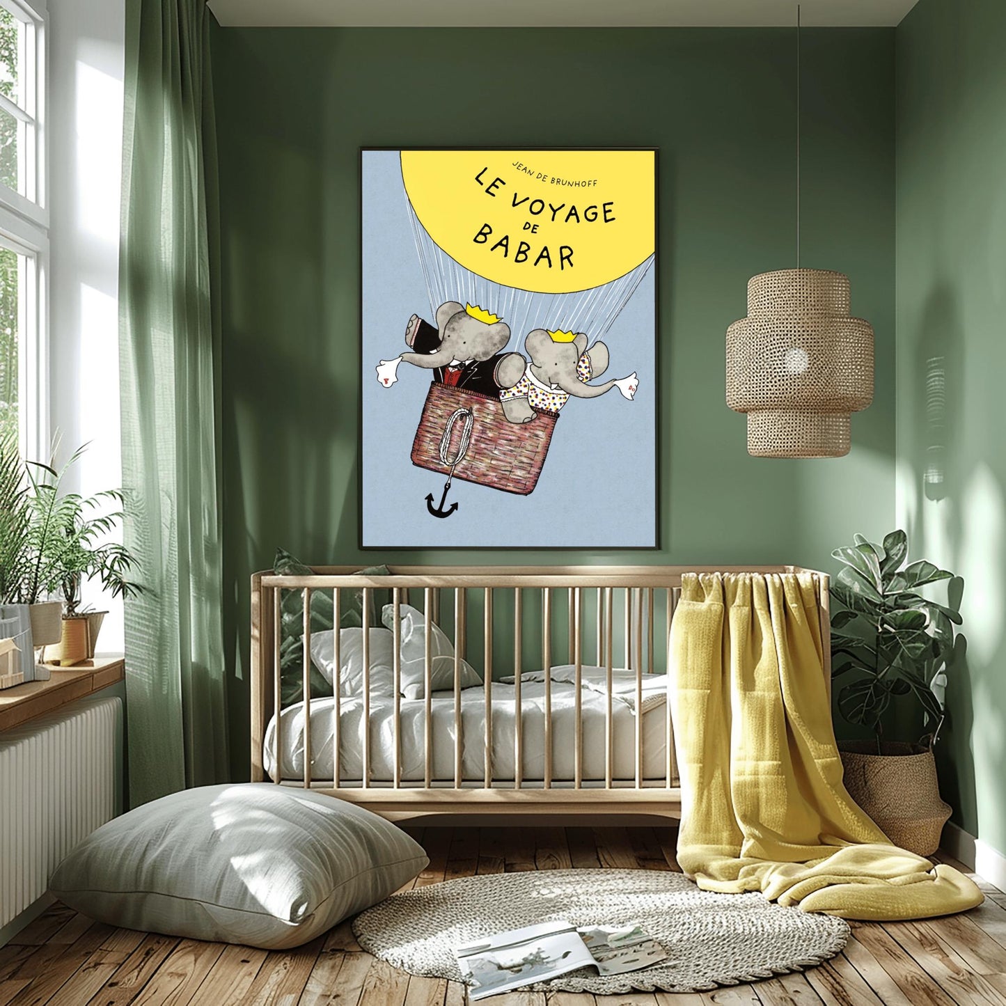 Babar Le Voyage de Babar Poster, Classic French Children's Book Art, Nursery Decor