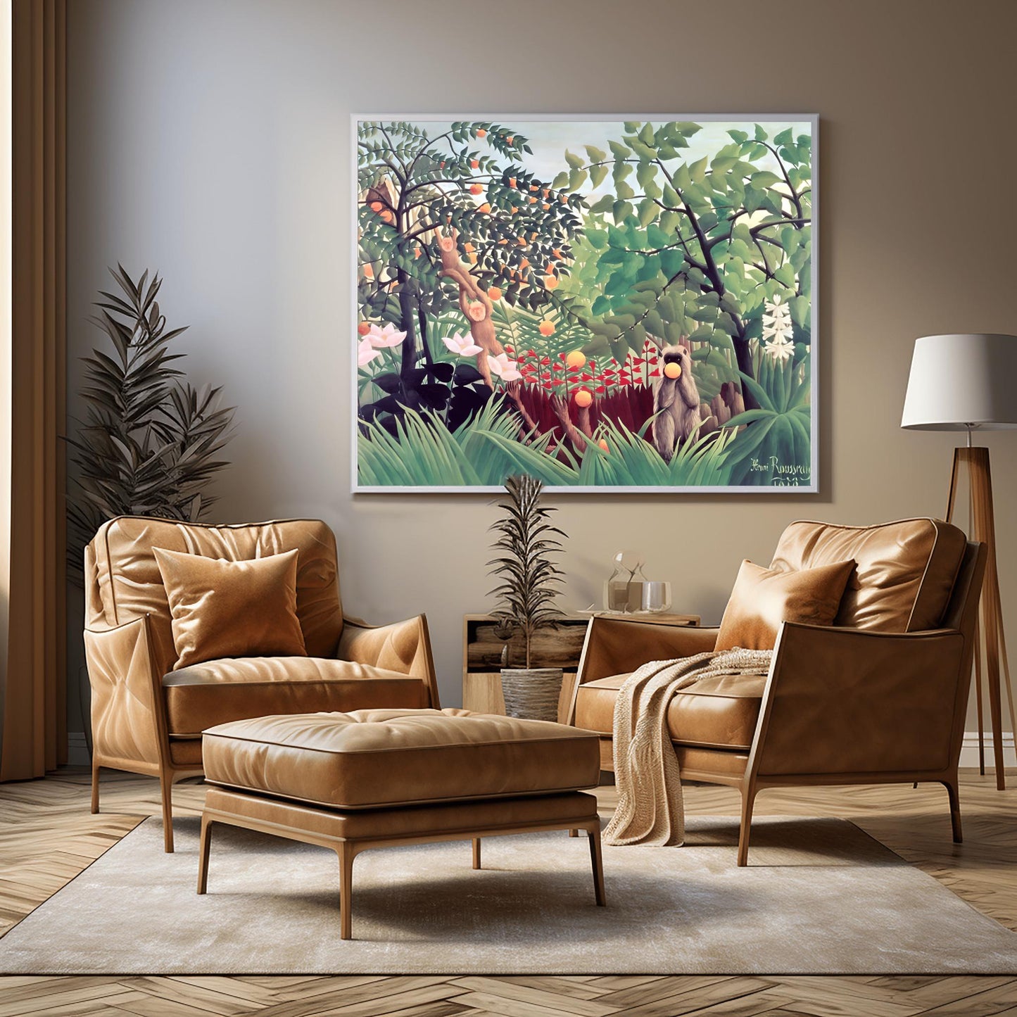 Henri Rousseau 'Exotic Landscape' Print, Folk Art Jungle, Surreal Wall Decor
