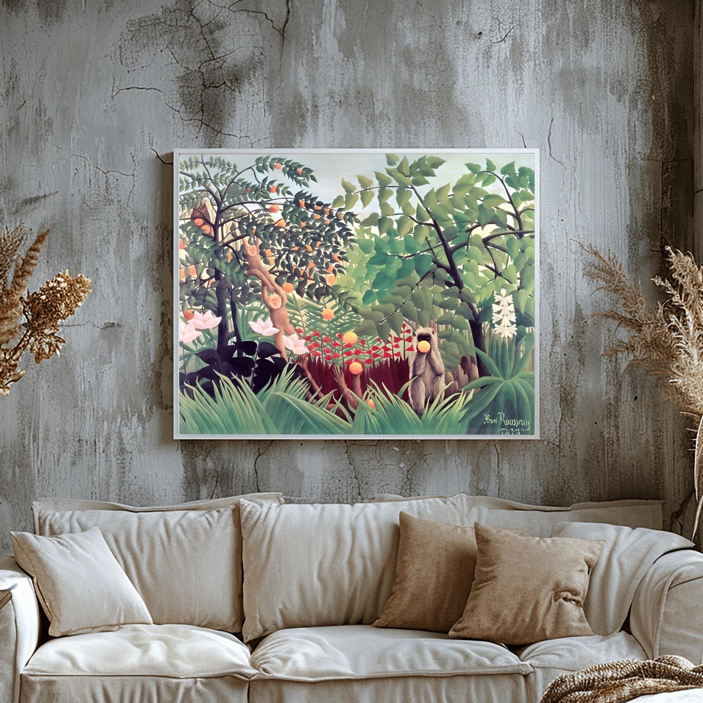 Henri Rousseau 'Exotic Landscape' Print, Folk Art Jungle, Surreal Wall Decor