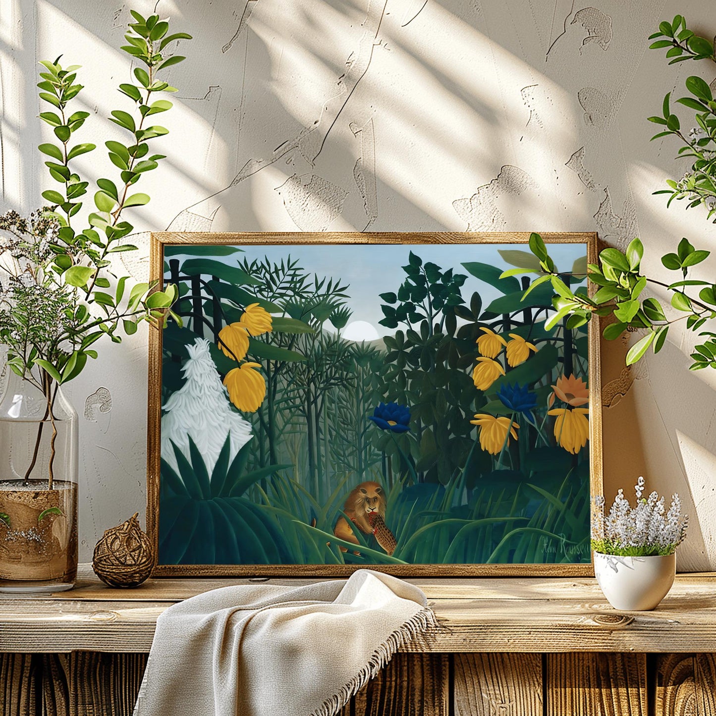 Henri Rousseau 'The Repast of the Lion' Print, Folk Art Jungle, Nature Wall Decor