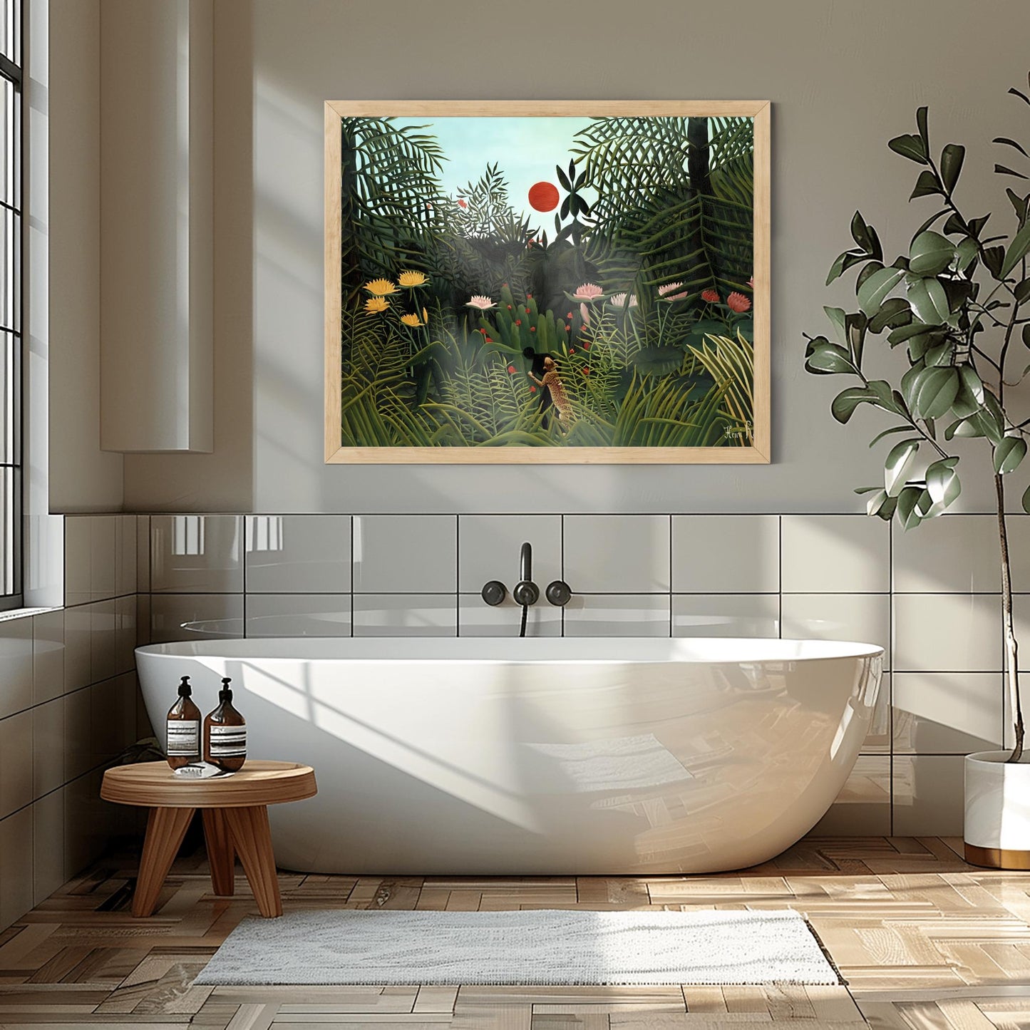 Henri Rousseau 'Virgin Forest with Sunset' Poster, Folk Art Jungle Print, Nature Wall Decor