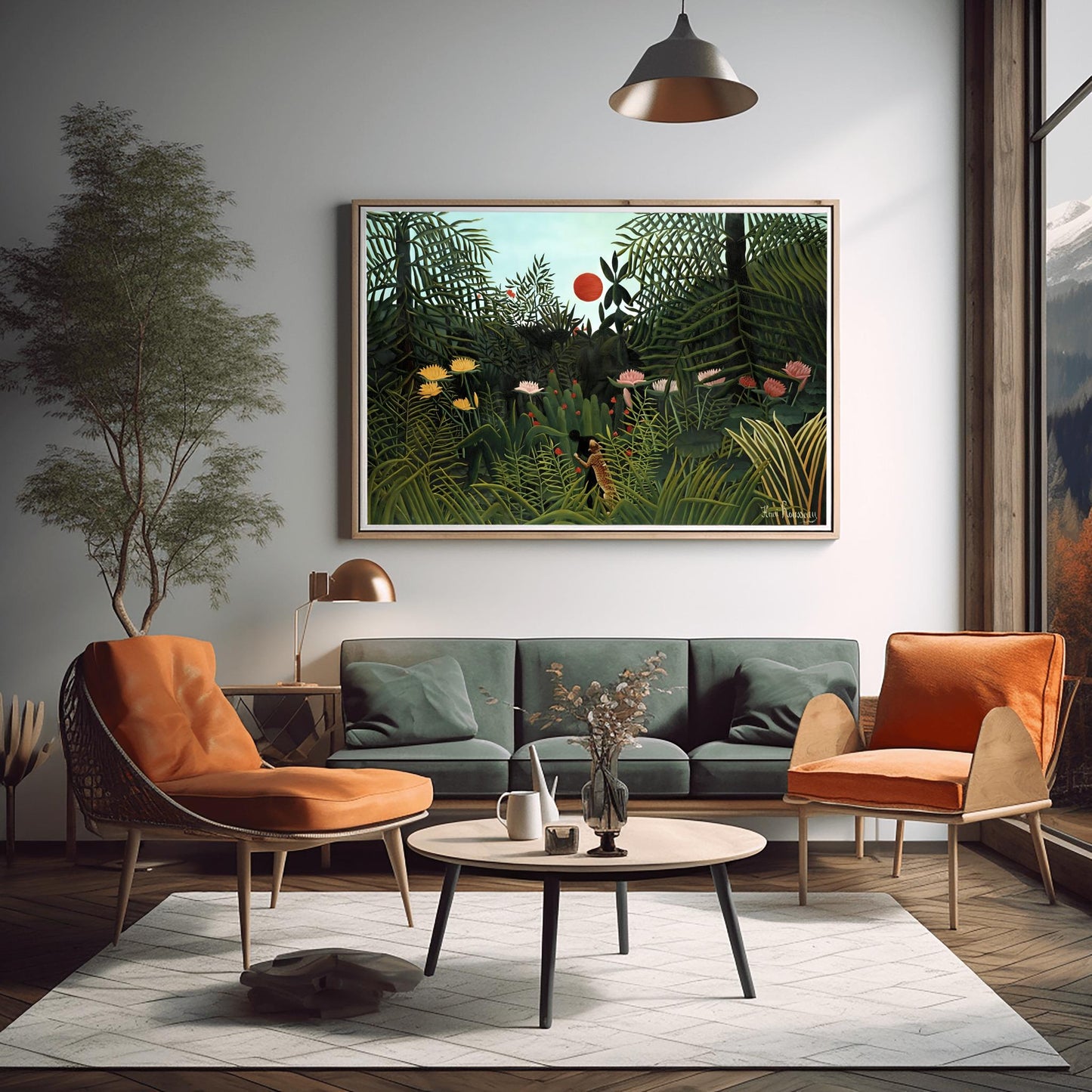 Henri Rousseau 'Virgin Forest with Sunset' Poster, Folk Art Jungle Print, Nature Wall Decor