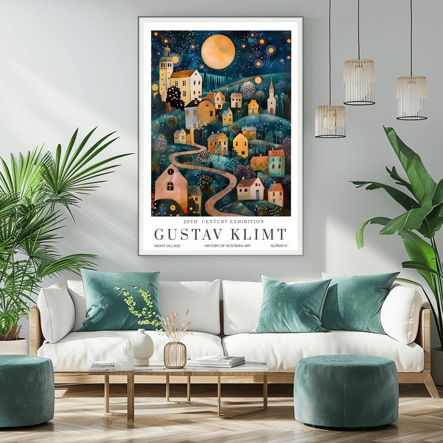 Gustav Klimt Print Austrian Village Night Poster, Moon & Stars Tree Art, Fine Art Wall Decor, Klimt Exhibition Poster, Premium Matte Paper